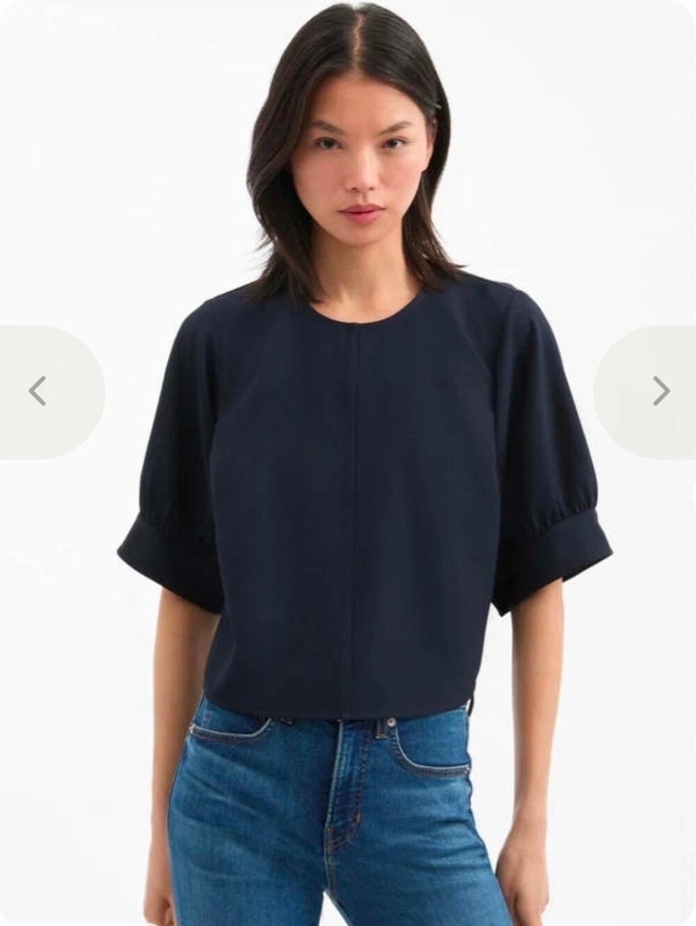 Veronica Beard Margaret Top Boxy Puffy Elbow Sleeve In Deep Navy Crew Neck Sz 4